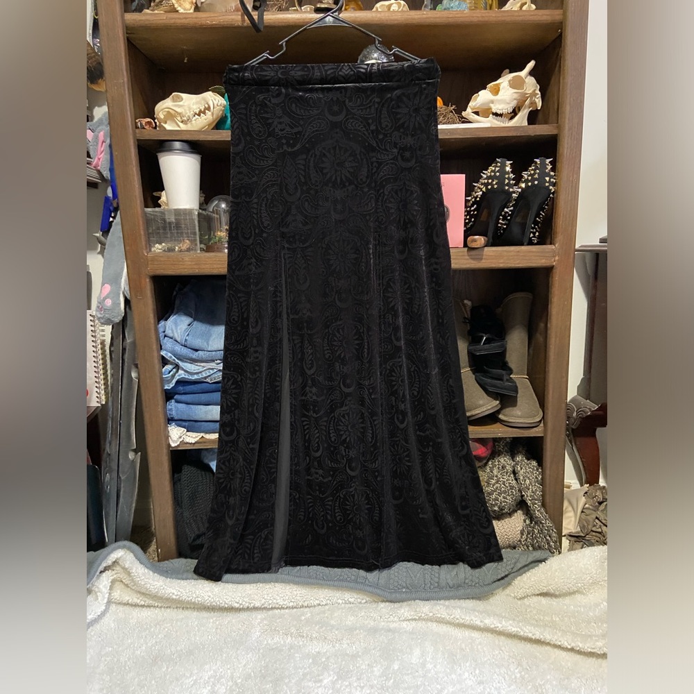 Killstar Whispers velvet burnout black skirt leg splits euc sz sm small